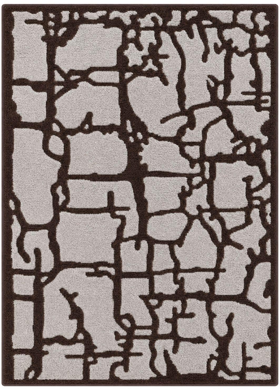 Cracked Stone Tufted 5x8 Area Rug | Brown Grey Abstract Wool Carpet | Artistic Home Decor