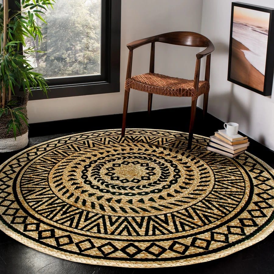 Natural Boho Medalon Round Handwoven Jute Rug