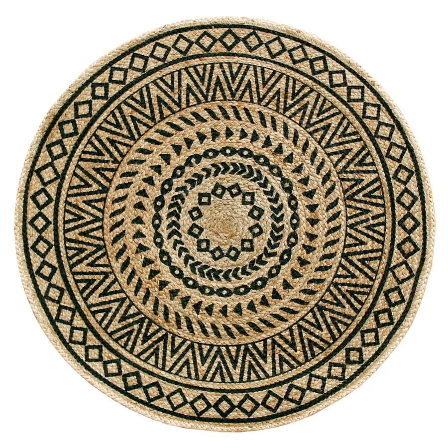 Natural Boho Medalon Round Handwoven Jute Rug