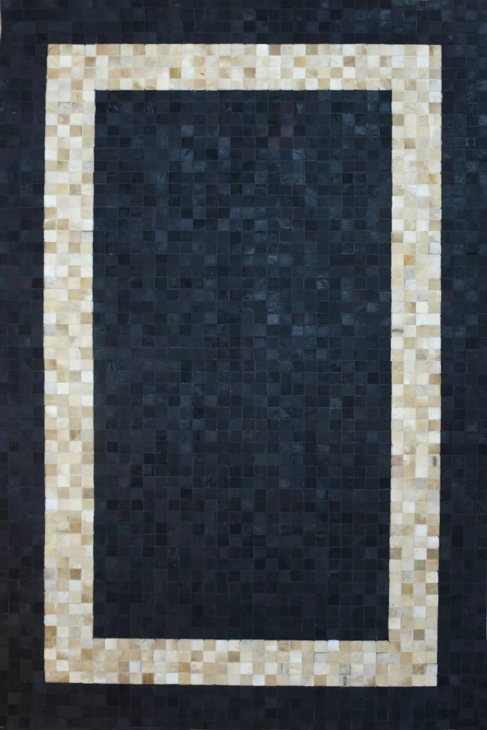 Black Geometric Square Patchwork Leather Handmade Rug