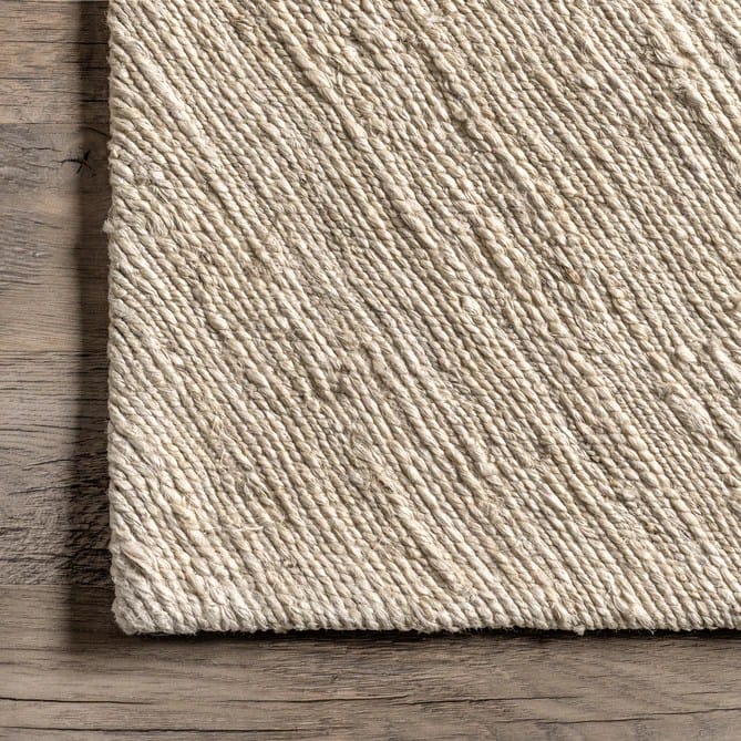 Beige and White Blockstripes Natural Jute Rugs For Living Room