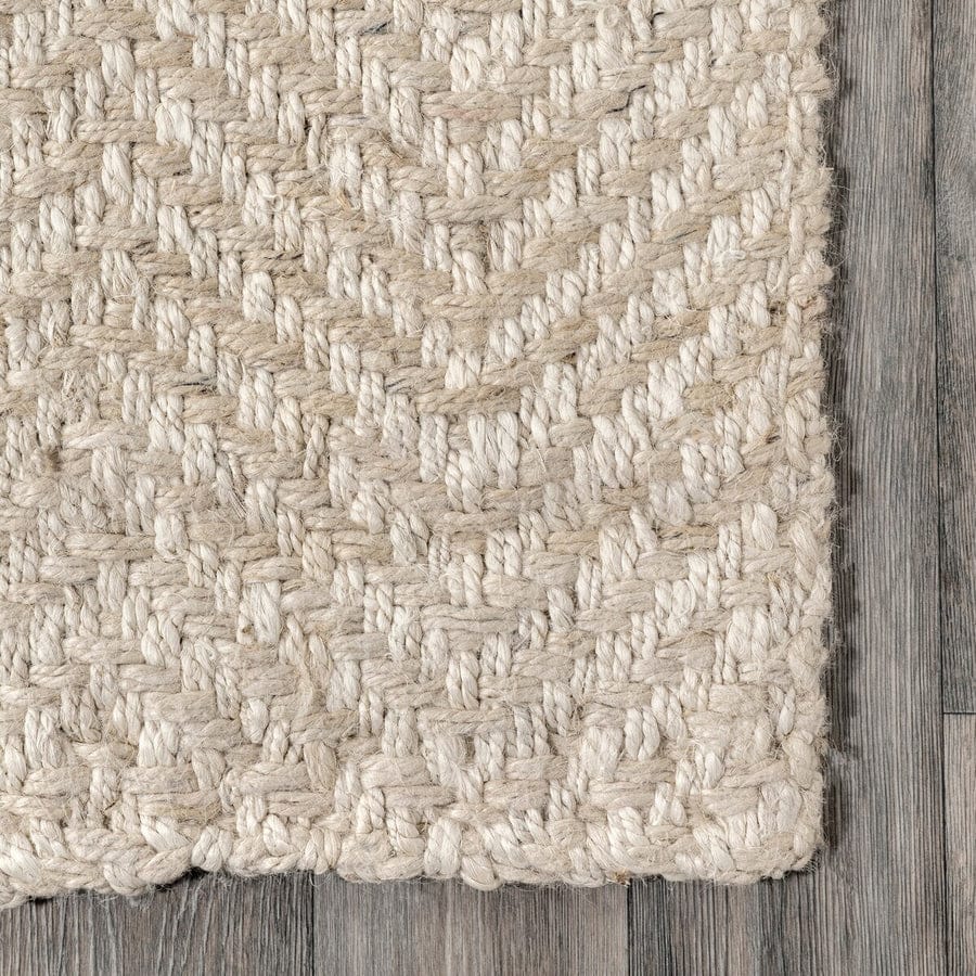 White Classic Chevron Natural Jute Handmade Area Rug