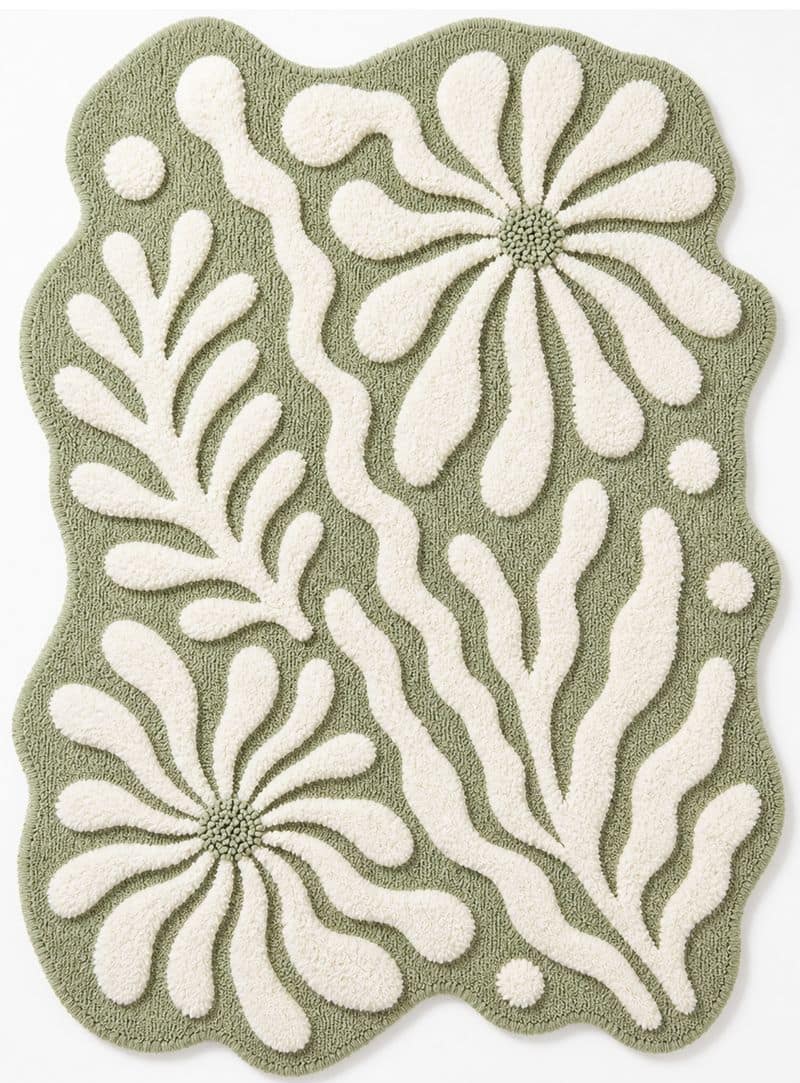 Irregular Sage Green Hand Tufted Rug | Abstract Botanical Wool Carpet | Scandinavian Organic Shape